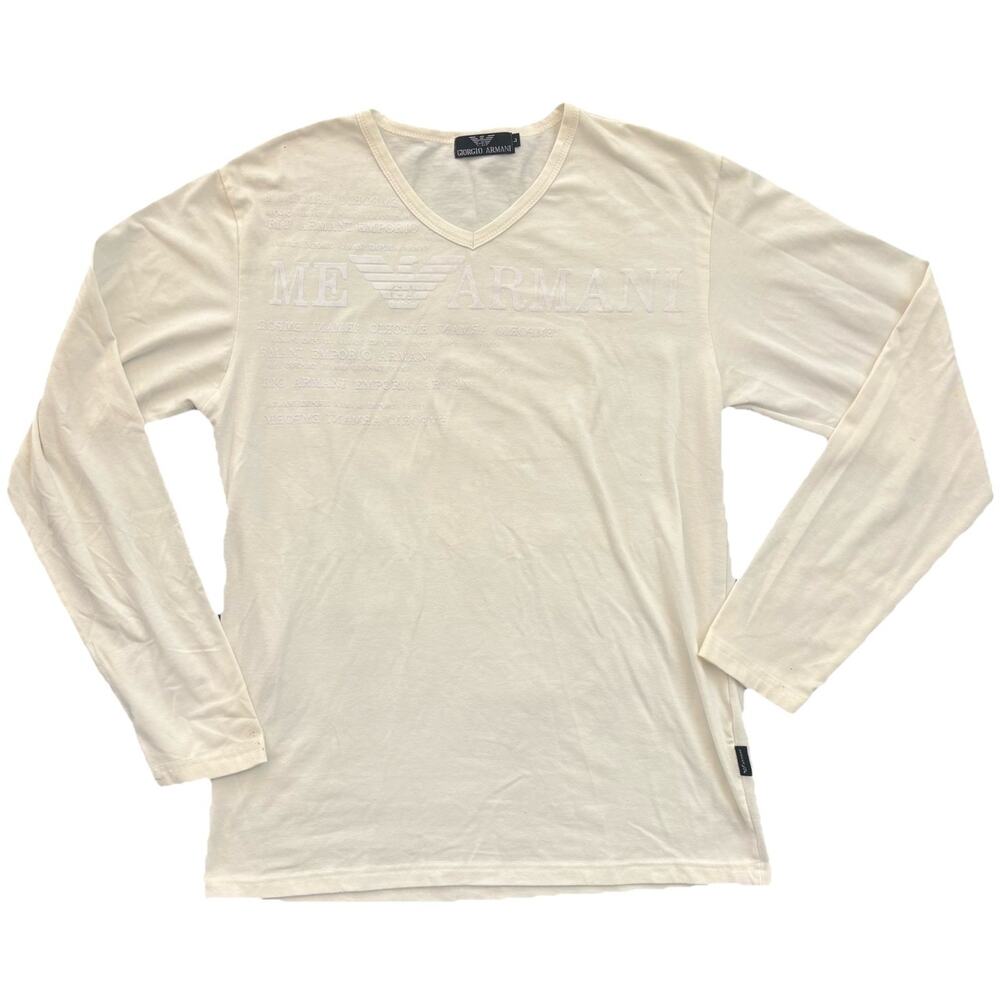 Giorgio Armani White Men’s Long Sleeve Tee Shirt Logo Men’s Size Large FLAW